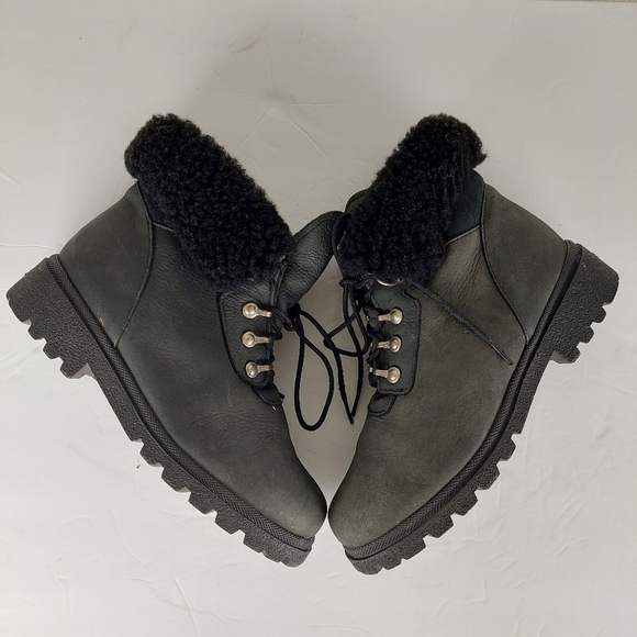 Vintage Sorel Leather Booties Shearling Lace-up Ankle Boots 6W Genuine Sheepskin - Picture 7 of 12